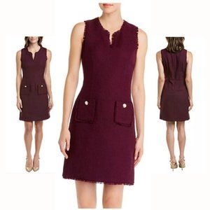 Karl Lagerfeld Paris Plum Sleeveless V-Neck Tweed Pocket Sheath Dress Size 14/XL